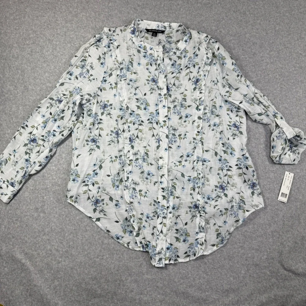 Zac & Rachel Floral Blouse Women PXL White Floral 70s Ruffle Knot Tie Top